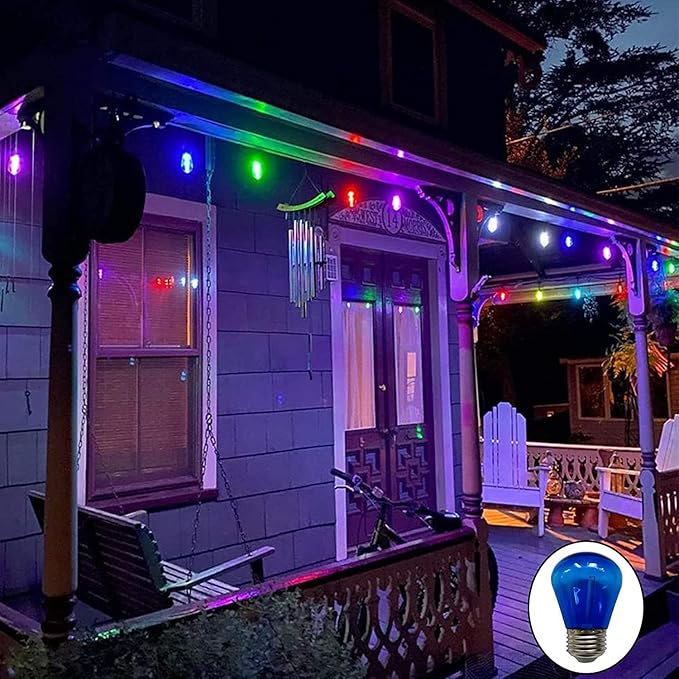 15 Pack S14 LED Bulbs Blue Christmas Replacement Bulb 1W String Light Bulbs Vintage Edison Plastic Decorative Bulb E26 Base Outdoor String Lights LED Filament Bulb for Patio Home Decor(Blue)