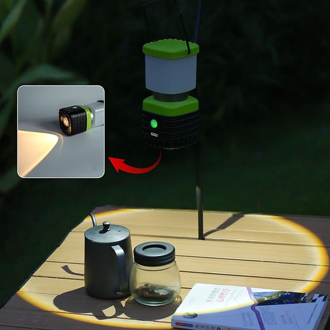 2PCS 6500K White Light LED Camping Lantern Rechargeable 1000LM, 4500mAh Power Bank, Flashlight for Hurricane Emergency, Hiking, IP44 Waterproof Lantern(Green)