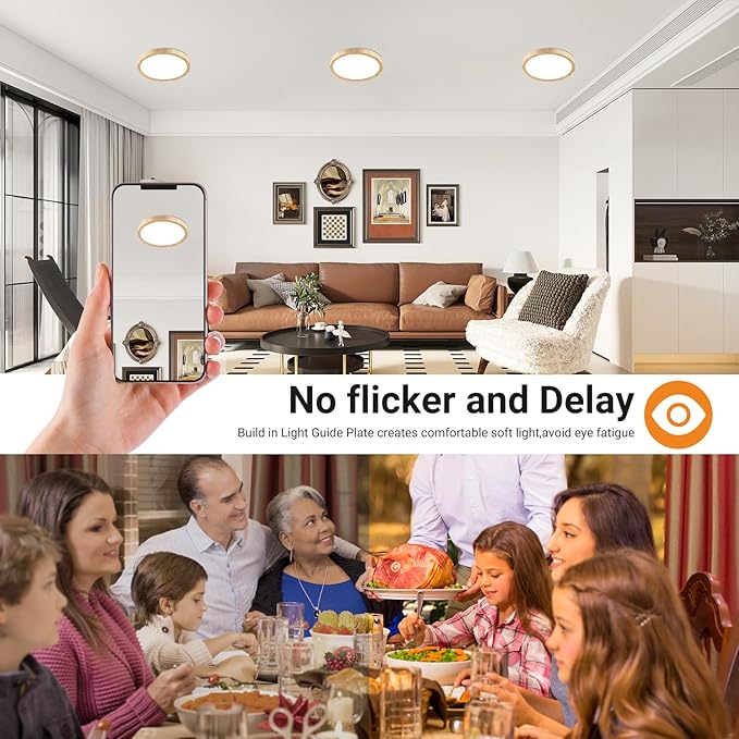 slochi 2Pack LED Flush Mount Ceiling Light Fixture, 7 Inch 15W, 1500LM, Super Slim 0.7 Inch, 3000K-6500K Adjustable Low Profile LED Ceiling Lights for Bedroom, Kitchen, Hallway(Wood)