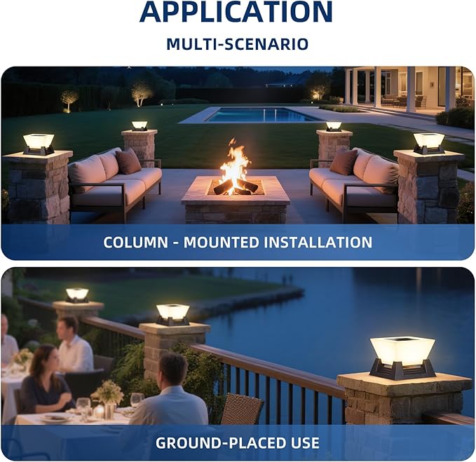Solar Post Lights, 11" Pillar Light Outdoor, 3000K LED Solar Column Lights Outdoor IP54 Waterproof Square Column Lamp Modern Dusk to Dawn Pillar Lighting for Patio Garden Yard Deck Backyard