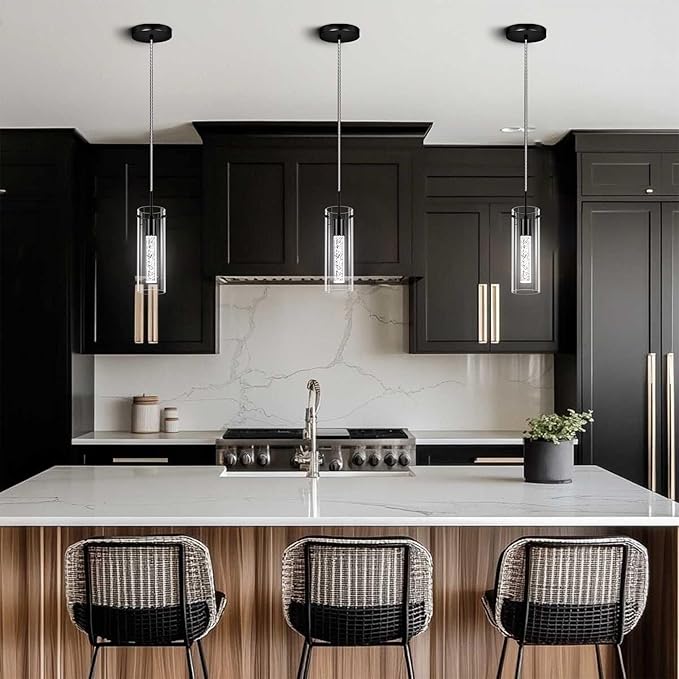 1 Pack Pendant Ceiling Light Fixture, Pendant Lights for Kitchen Island Crystal Pendant Light, 1-Light Integrated Kitchen Hanging Light Fixture Modern Island Light with Bubble Glass