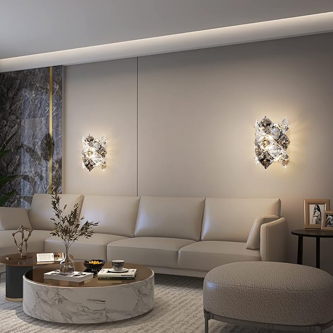 Modern Crystal Wall Sconces,Chrome Wall Light Fixtures,Luxury Indoor Wall Lamp,K9 Crystal Vanity Wall Mount Lamps,Industrial Sconce Lighting for Bathroom Living Room,Bedsides,Hallway,Bedroom - Aura Lighting