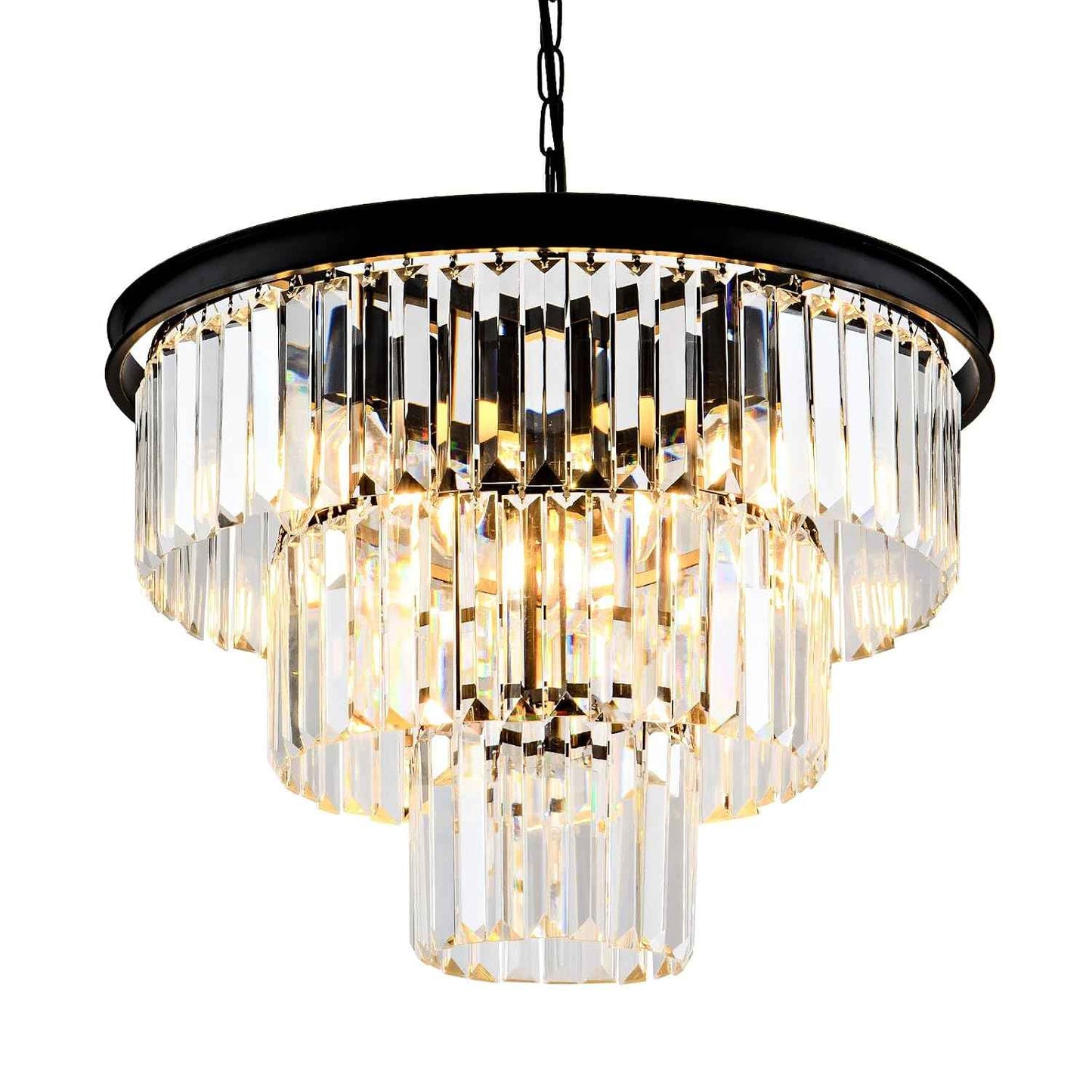 8 Light Modern Crystal Chandelier 20'' Black Chandeliers for Dining Room Contemporary Pendant Light Fixture Round 3-Tier Adjustable Height E12 for Living Room, Foyer, Entryway, Bedroom