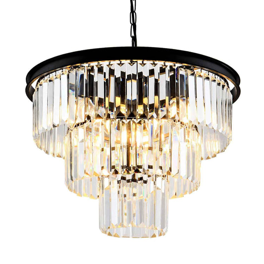8 Light Modern Crystal Chandelier 20'' Black Chandeliers for Dining Room Contemporary Pendant Light Fixture Round 3-Tier Adjustable Height E12 for Living Room, Foyer, Entryway, Bedroom