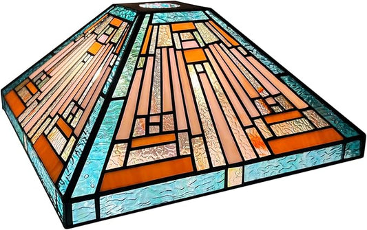 Capulina Tiffany Lamp Shade 12 Inches Wide Accessories Replacement Amber Green Style Stained Glass Lampshade for Torchiere Floor Lamp and Pendant Light