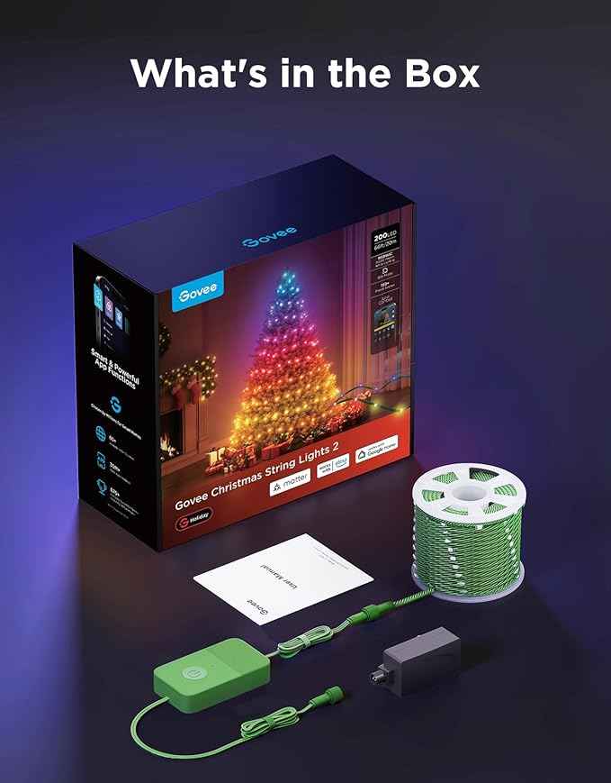 Govee Christmas Lights 2, RGBWIC 66FT 200LEDs Holiday String Lights with Shape Mapping Function, Smart LED Decoration for Indoor Outdoor Tree, 130+ Preset Scenes, Voice and APP Control, Green Wire