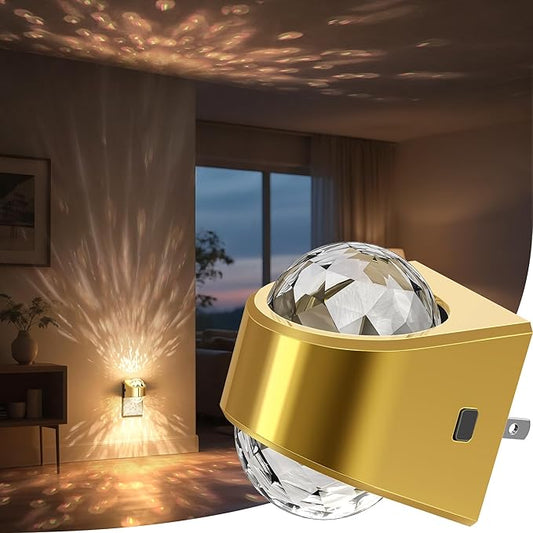 Briignite Night Light, Gold Night Lights Plug into Wall, LED Projector Night Light, Soft White for Bedroom, Dimmable Brightness Dusk to Dawn Nightlight for Kids, Bathroom, Gaming Room, Home Decor