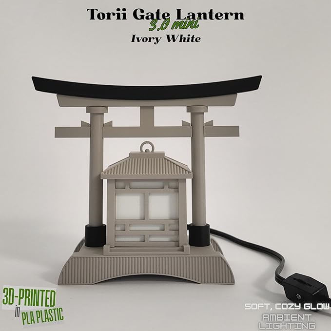 Japanese Torii Gate Lantern - Exquisite Japanese Decor for Home and Room | Unique Desk Lamp and Table Lamp Design | Mini Japanese Lantern Transforms Any Space (Ivory White)
