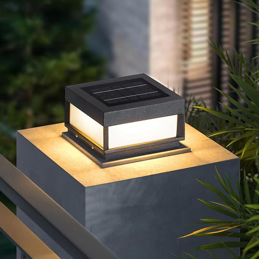 Solar Post Light, 7.87" Outdoor Modern Fence Deck Cap Lights for Small Pillars Column Waterproof Lamp 3000K Luxury LED Lighting for Patio Gate Driveway Garden Decoration