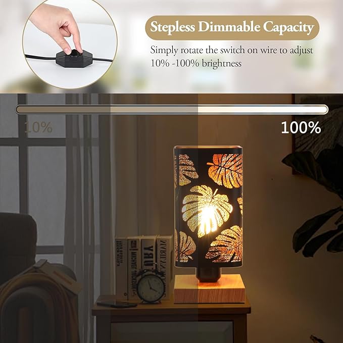 Rustic Table Lamp with Dimmer, Small Black Industry Metal bedside Lamp, fully Dimmable Rotary Switch, Night Light for office Kids, Bedroom Nightstands Lamp, Lamp for Living Room End Tables side