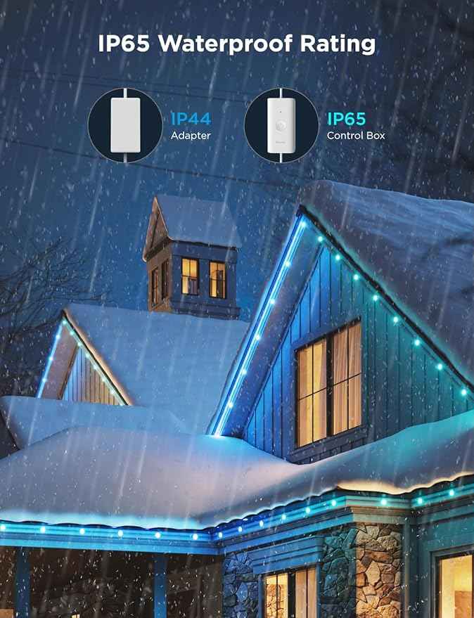 Govee Outdoor LED Strip Lights, 45 RGBIC LED Lights 50FT String Lights with 65 Scene Modes, Halloween Decoration Work with Alexa, Google, APP Control, IP65 Waterproof