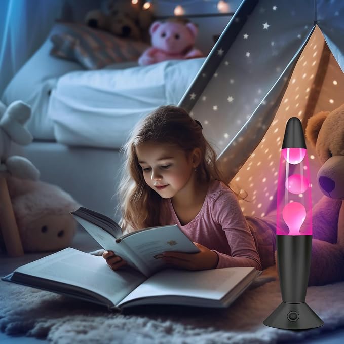 17 LED Colors Changing Magma Motion Lamp, 16" Black Liquid Light for Living Room Office Bedroom, Remote Night Light for Kids Adults, Bedside Table Lamp for Christmas Valentine's Day Gift (Pink Wax)
