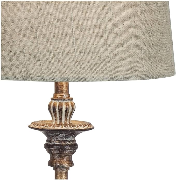 Regency Hill Bentley Traditional French Country Style Buffet Table Lamps 31.5" Tall Skinny Set of 2 Weathered Brown Ridged Linen Fabric Tapered Drum Shade Decor for Living Room House Home Dining