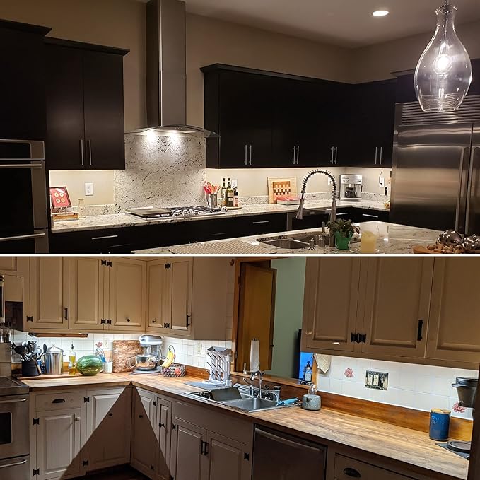 Litever Under Cabinet Lights Plug in, 6 pcs 12 Inches LED Light Strip Bars. Super Bright Dimmable Linkable for Kitchen Counter Above Cabinets Shelf Workbench Desk Closet Lighting. Daylight 5000K - Aura Lighting