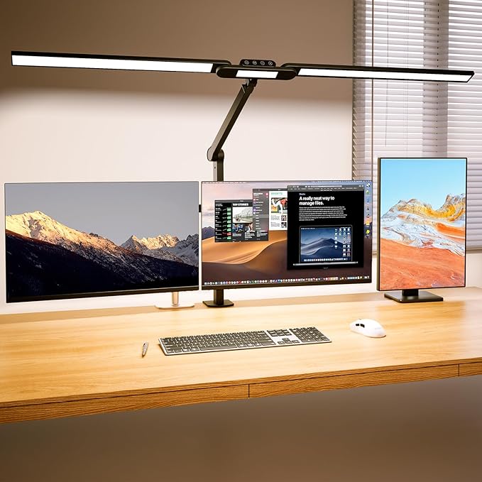 LED Architect Desk Lamp with Clamp - 24W Ultra Bright Adjustable Swing Arm Light for Home Office, 3000 Lumen Auto Dimming Computer Lamp with Stepless Touch Control, Rotatable for Video Calls, Drafting - Aura Lighting
