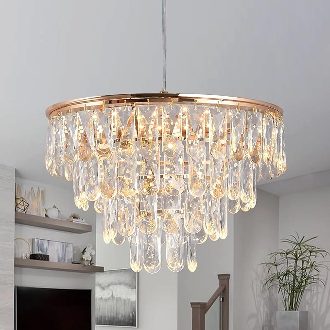 Modern Crystal Led Ceiling Lights Chandelier, Hanging Light Flush Mount Lighting Fixture Ceiling Lamp for Kitchen Island Dining Room Living Room Bedroom Hallway Corridor