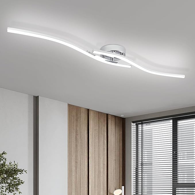 39.37Inch Linear Ceiling Light 6000K Chrome Modern Ceiling Light Fixture 28W Long Flush Mount Ceiling Lamp for Hallway, Kitchen, Bedroom, Dining Room - Aura Lighting