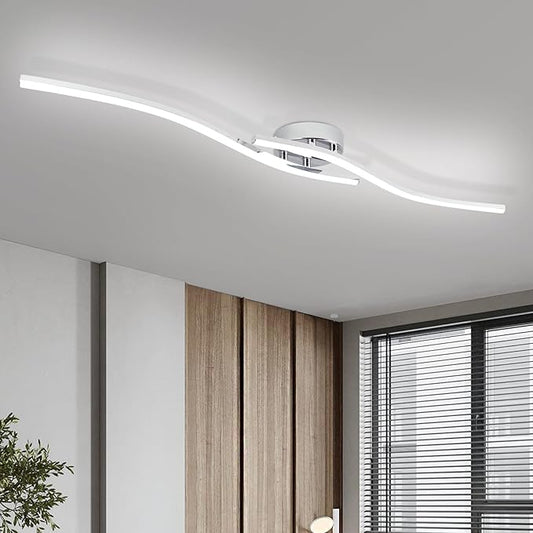 39.37Inch Linear Ceiling Light 6000K Chrome Modern Ceiling Light Fixture 28W Long Flush Mount Ceiling Lamp for Hallway, Kitchen, Bedroom, Dining Room - Aura Lighting