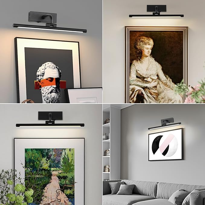 Wireless Picture Light for Wall Battery Operated Rechargeable Art Lights Dimmable Painting Lights Black Gallery Light with Remote Wall Lights for Display, Artwork, Portrait (15.94Inch)