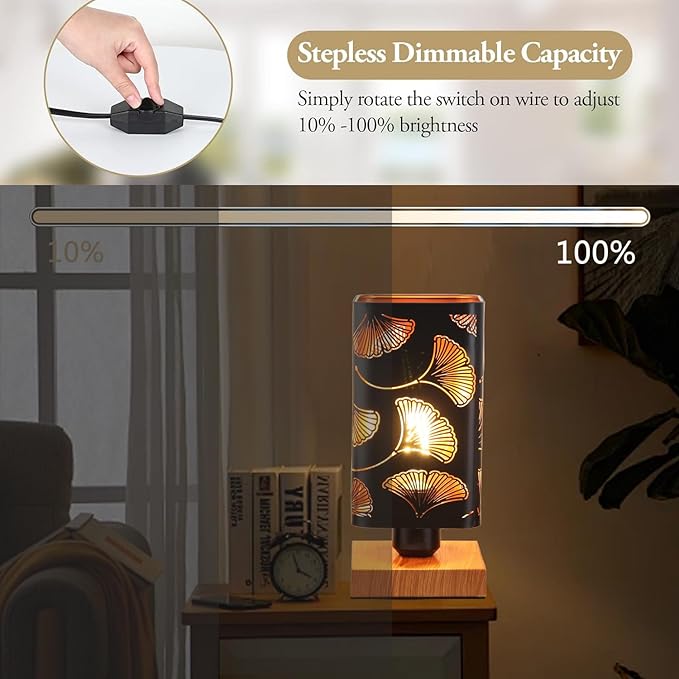 Rustic Table Lamp set of 2 with Dimmer, Small Black Industry Metal bedside Lamp fully Dimmable , Night Light for Kids, Bedroom Nightstands Lamp, Lamp for Living Room End Tables side Decoration