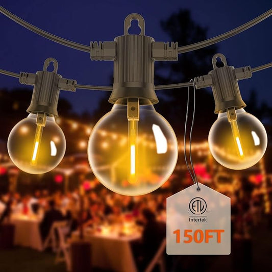 ZOTOYI Outdoor String Lights 150FT Waterproof IP65, Patio String Lights for Outside with 76 G40 Shatterproof Edison Bulbs(3 Spare), LED Hanging Lights for Backyard, Cafe, Bistro, Dimmable Warm White