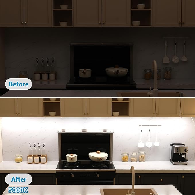 Litever Under Cabinet Lights Plug in, 6 pcs 12 Inches LED Light Strip Bars. Super Bright Dimmable Linkable for Kitchen Counter Above Cabinets Shelf Workbench Desk Closet Lighting. Daylight 5000K - Aura Lighting