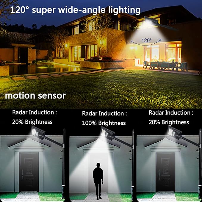 2 Pack Solar Lights Outdoor, IP65 Waterproof Solar Street Lights Outdoor, 6000K Dusk to Dawn Solar Security Flood Lights Motion Sensor with Remote Control for Yard, Parking Lot, Garage, Porch - Aura Lighting