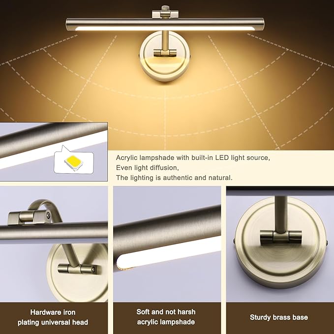 Modern Dimmable Picture Lights for Wall 15.7" Hard-Wired LED Picture Frame Lights for Paintings Gallery Light with Adjustable Swing Arm Display Lights For Artwork, 7W, 2700K, Warm White Antique Bronze