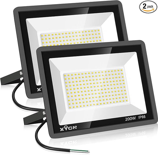 2 Pack 200W 3000K Warm White LED Flood Light,Outside Flood Light,No Plug,22500LM Super Bright Outdoor Security Lights, IP66 Waterproof Floodlight for Yard,Playground,Garage, Garden, Lawn
