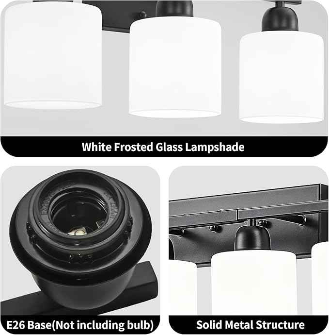 10 Light Black Vanity Lights for Giant Mirror, Bathroom Vanity Lights Over Mirror with Milky White Frosted Glass Shades,65 inch Bathroom Light Fixture for Mirrors, E26