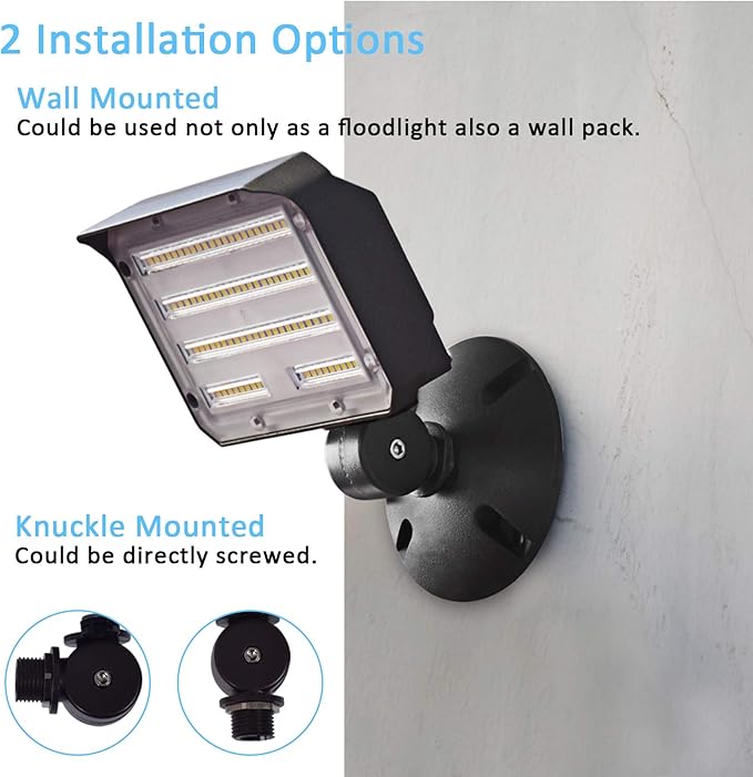 40W LED Flood Light, Outdoor Security Floodlights Fixture with Knuckle Mount Base, Dusk-to-Dawn Photocell Daylight 5,200lm(300W Equivalent) 100-277V IP65 Waterproof for Entrance Yard (2Pack) - Aura Lighting