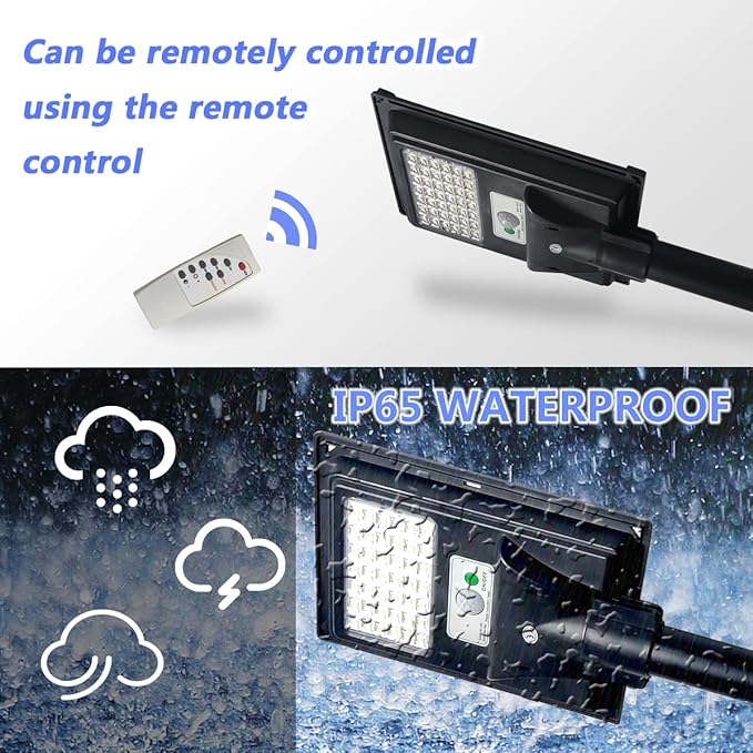 2 Pack Solar Lights Outdoor, IP65 Waterproof Solar Street Lights Outdoor, 6000K Dusk to Dawn Solar Security Flood Lights Motion Sensor with Remote Control for Yard, Parking Lot, Garage, Porch - Aura Lighting