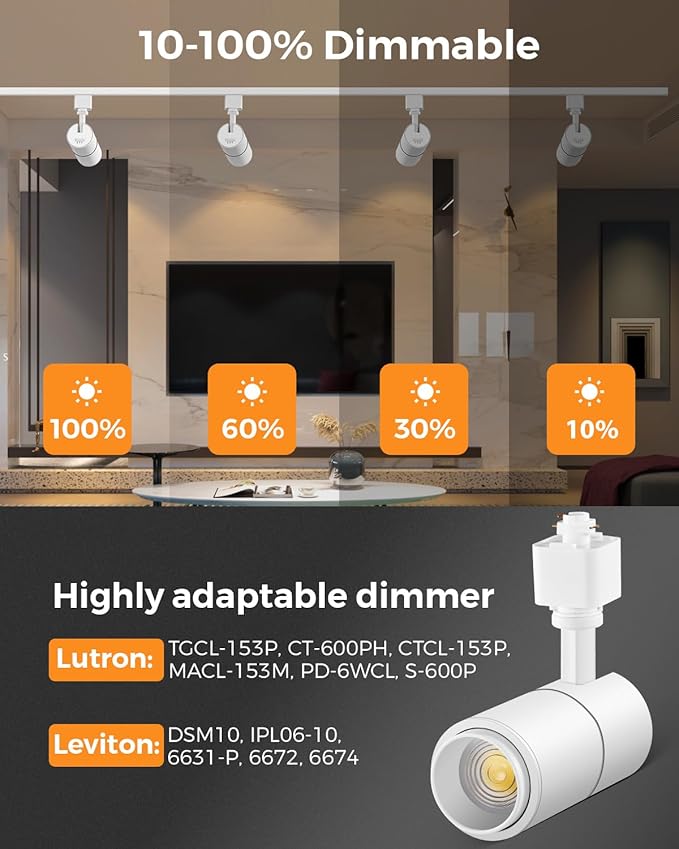 VANoopee 3-Color Zoomable 6 Light LED Track Lighting Kit with 6.6FT H Type Track Lighting Rail, LED Track Light Heads Dimmable Modern Kitchen Track Lighting Fixtures Ceiling Spotlight 10W 1000lm White - Aura Lighting