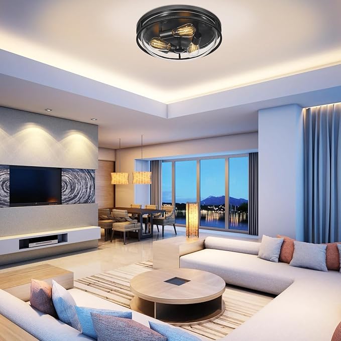 16 Inch Flush Mount Ceiling Light with Clear Glass Shade, 3-Light Indoor Outdoor Farmhouse Lighting Flush Mount Lights for Kitchen Bedroom Porch Living Dining Room(Large) - Aura Lighting