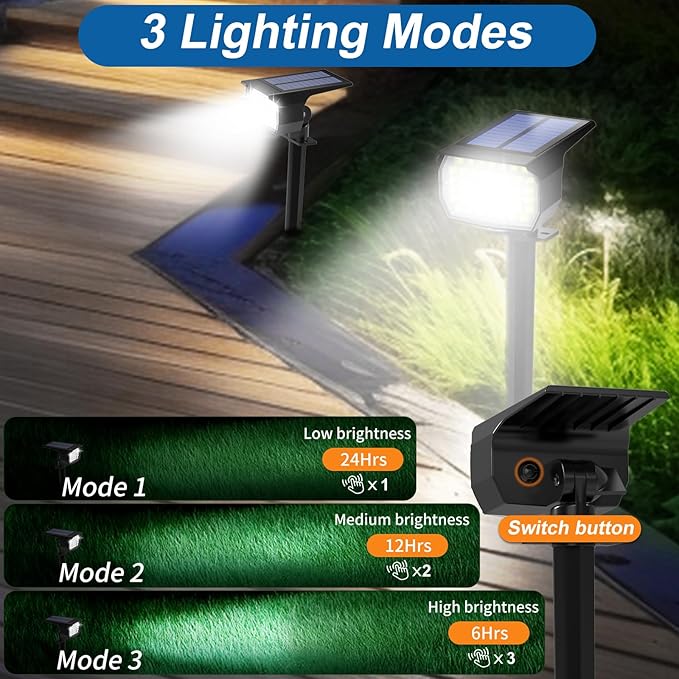 Solar Spot Lights Outdoor Waterproof IP65, 12 Pack Landscape Spotlights with 46 LEDs, 3 Modes Auto On/Off Solar Powered Flood Lights for Outside Pathway, Yard, Garden, Walkway (Cool White) - Aura Lighting