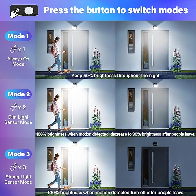 CLAONER Solar Lights Outdoor, [128 LED/8 Packs] Solar Motion Lights 3 Working Modes Wall Lights with 270°Wide Angle Wireless IP65 Waterproof Motion Sensor Outdoor Deck Light, Cold White