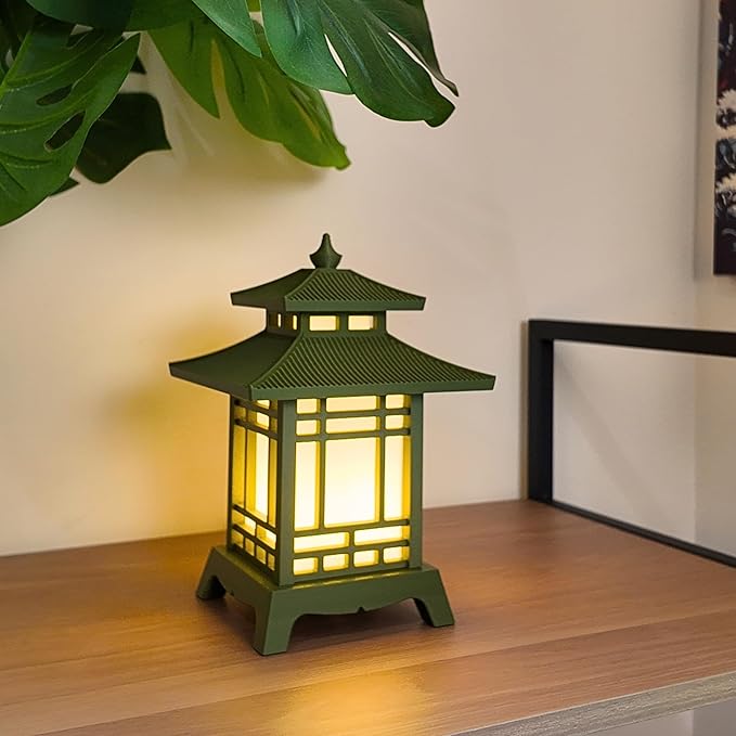 Japanese Pagoda Lantern - Exquisite Japanese Decor for Home and Room | Unique Desk Lamp and Table Lamp Design | Mini Pagoda Transforms Any Space (Olive Green (8.75in Tall))