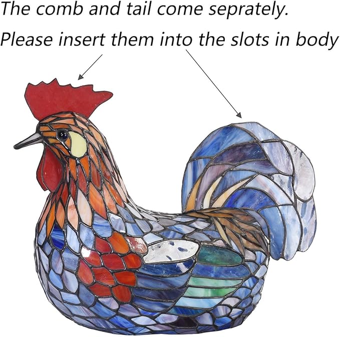 Bieye L10834 Colorful Rooster Tiffany Style Stained Glass Accent Table Lamp Night Light for Bedside Living Room Decoration