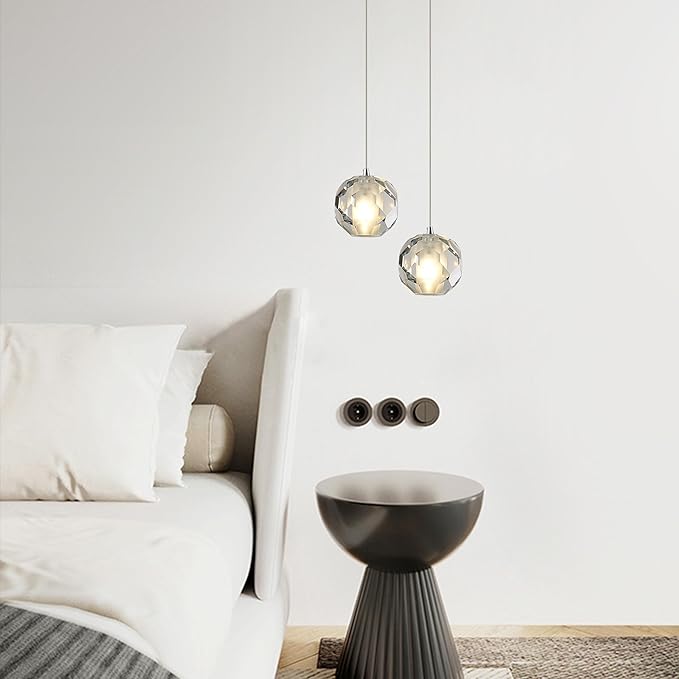 1-Light Black Pendant Light Fixture, Multi-facted Small Crystal Pendant Kitchen Island Light, Adjustable Hanging Pendant Lighting for Dining Room Bathroom Vanity