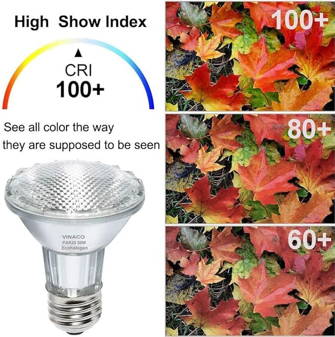 Vinaco Par20 Bulb 50 Watt 2 Pack, High Output Halogen 50W Floodlight, Warm White 3000K Dimmable E26, Long Lasting for Track and Recessed Lighting