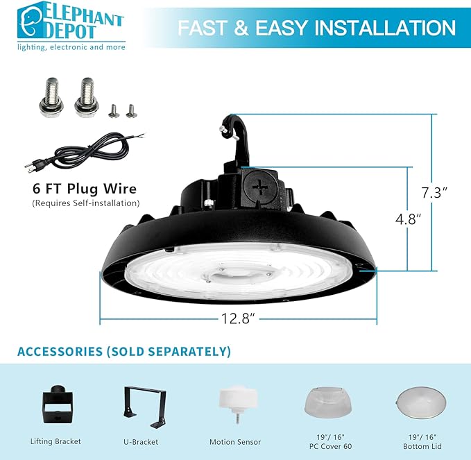 UFO Led High Bay Light, 150/200/240W, Up to 33600LM, 2CCT 4000K/5000K, 0-10V Dimmable High Bay Led Shop Lights for Barn Gym Factory Warehouse,6' Cable Selectable, UL & DLC Listed