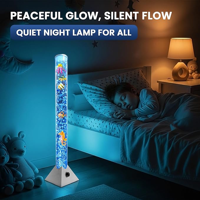 Brewish Sensory Bubble Floor Lamp with Bubble Regulator Knob | 7 Color Changing LED Mood Night Light | Artificial Fish Tank for Autism | Fake Aquarium Lamp | Gift for Kids & Adults | Silver - 3 Feet