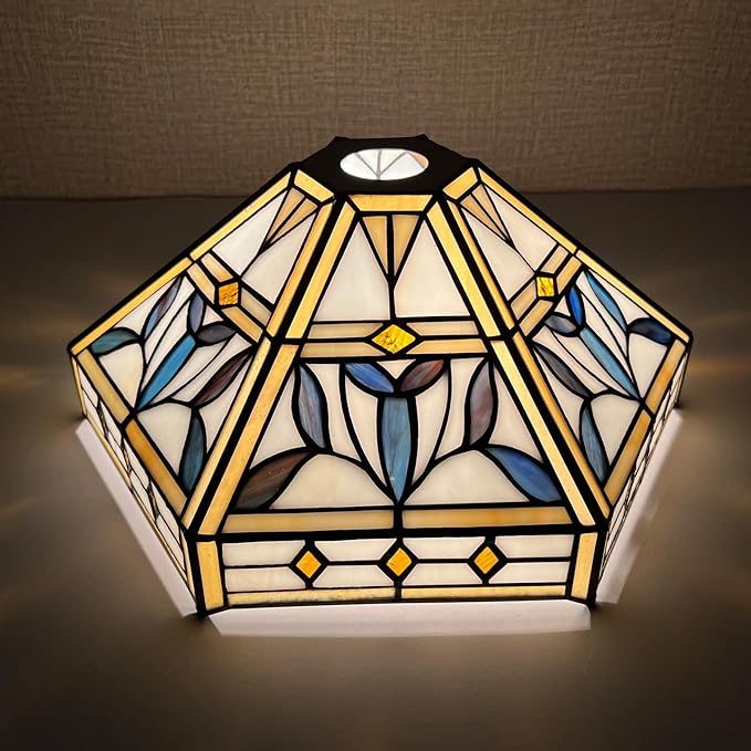 Capulina Tiffany Lamp Shade 12 Inches Wide Accessories Replacement Mission Hexagon Style Stained Glass Lampshade for Torchiere Floor Lamp and Pendant Light