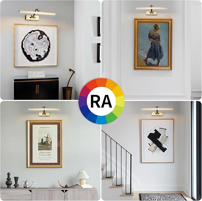 Wireless Picture Lights with Remote and Timer Brass Gallery Lighting Rechargeable Wireless Art Lights 3CCT Dimmable Painting Lights Battery operated wall lights for Portrait artwork display 3W 16"