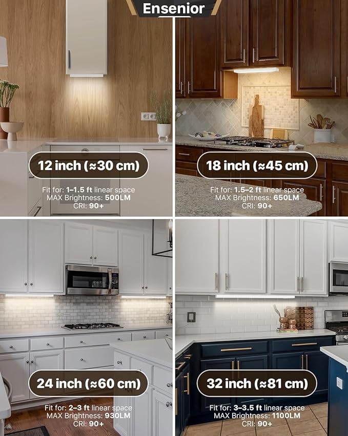 Ensenior 12 Inch LED Under Cabinet Lighting Hardwired or Plug-in Installation, 5CCT Color Selectable - 2700K/3000K/3500K/4000K/5000K, Dimmable Under Counter Lights for Kitchen, FCC, 120V, 8W 500LM