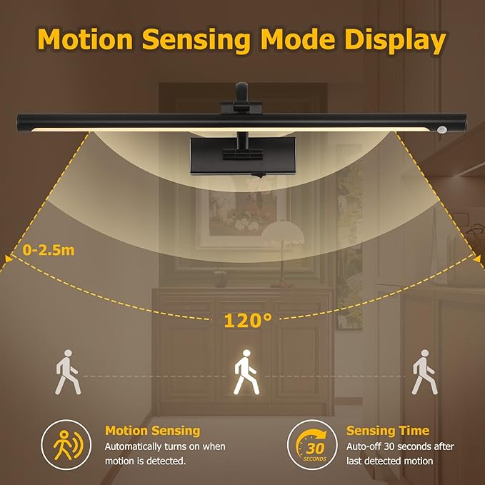 Wireless Black Picture Lights for Wall Motion Activated, Motion Sensor Gallery Lights Auto-Off Art Lights for Portraits Display 24 Inch 5W Warm White