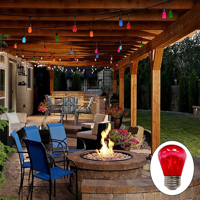 15 Pack S14 LED Bulbs Red Christmas Replacement Bulb 1W LED String Light Bulbs Vintage LED Edison Bulb E26 Base Plastic Decorative Bulb Filament String Lights for Outdoor Patio Home Decor(Red)