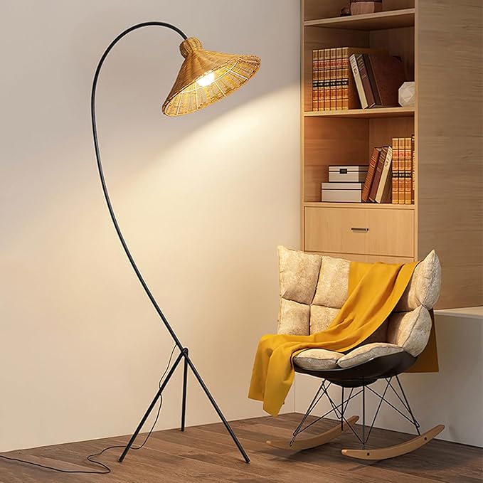 Wabi-Sabi Style Rattan Floor Lamp H72.83in E26 3-Color Dimming Living Room Corridor Standing Lamp Bedroom Study Torchiere Villa Club Decorative Lighting Fixture