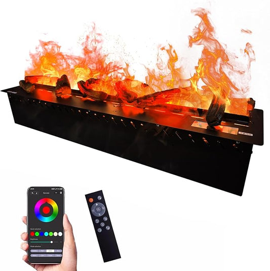 Water Vapor Fireplace 3D Atomizing Fireplace Recessed Electric Fireplace Remote Control with Timer Touch Simulation Flame Touch Flame (78.74 inch, 3D Simulated Charcoal)