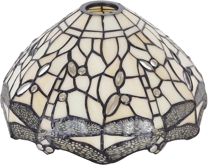 Tiffany Lamp Shade Replacement 12X6 Inch Stained Glass Lampshade Only 1-5/8-Inch Fitter Opening for Arched Floor Lamp, Torchiere Lamp, Pendant Light (Cream Color)